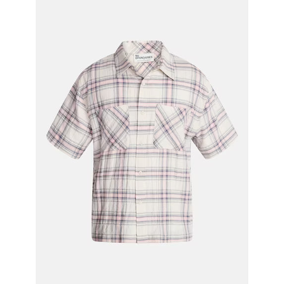 Textured Plaid Button Front Shirt with Short Sleeves