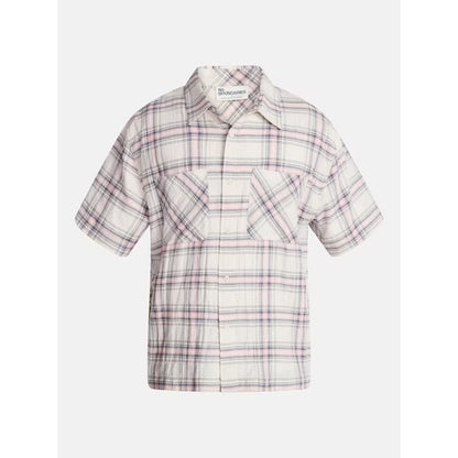 Textured Plaid Button Front Shirt with Short Sleeves