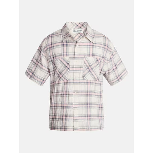 Textured Plaid Button Front Shirt with Short Sleeves