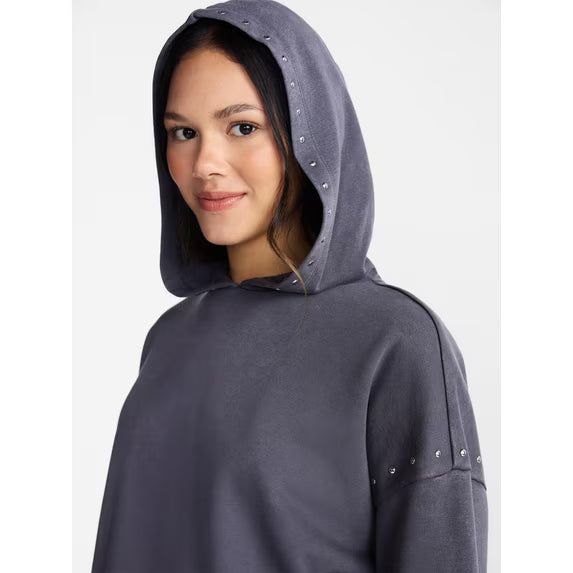 Mineral Wash Studded Fleece Oversized Hoodie, Women's