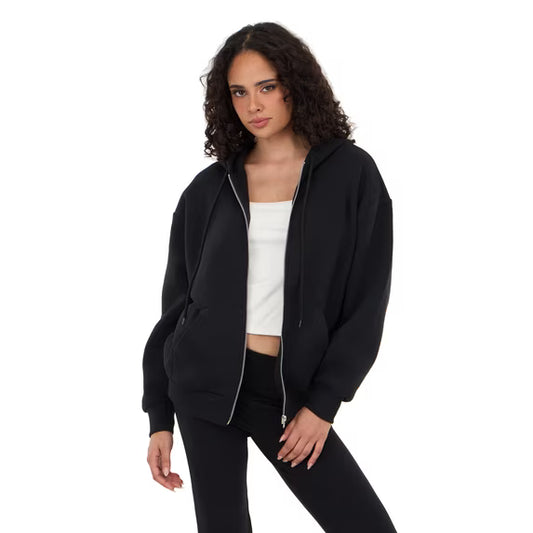 Forever 21 Women's Fleece Zip Up Hoodie with Front and Back Graphic Detail, Relaxed Fit Sweatshirt Jacket, Casual Everyday Layering Style