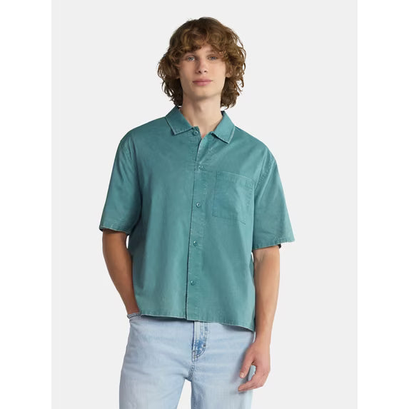 Boxy Button Down Shirt with Short Sleeves, Men's and Big Men's