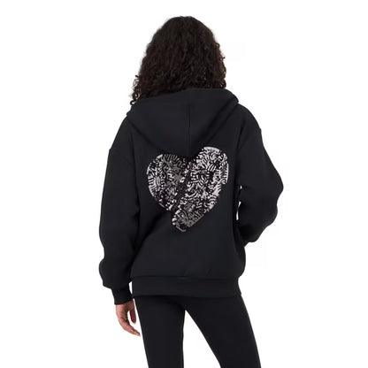 Forever 21 Women's Fleece Zip Up Hoodie with Front and Back Graphic Detail, Relaxed Fit Sweatshirt Jacket, Casual Everyday Layering Style